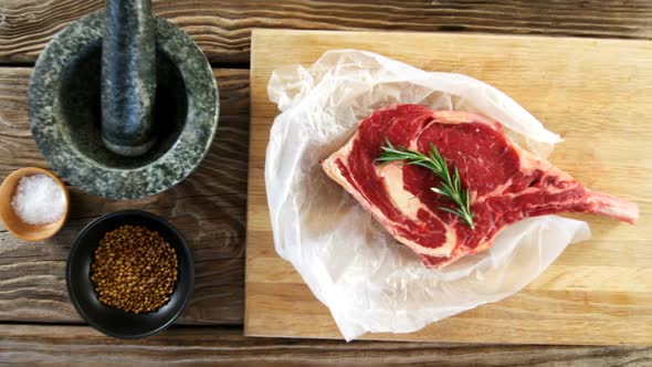 Raw steak and ingredients