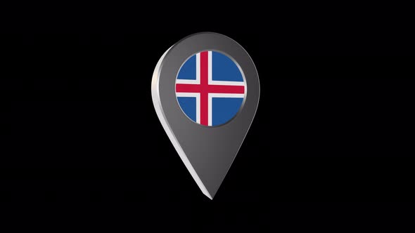 3d Animation Map Navigation Pointer With Iceland Flag With Alpha Channel  - 4K