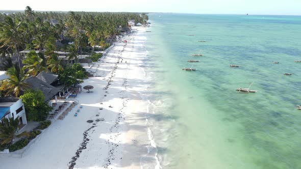 Boats in the Ocean Near the Coast of Zanzibar Tanzania