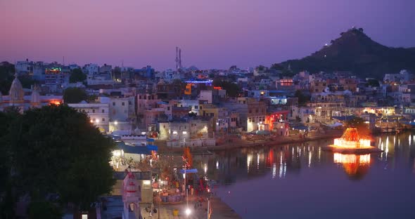 View of Famous Indian Hinduism Pilgrimage Town Sacred Holy Hindu Religious City Pushkar with Pushkar