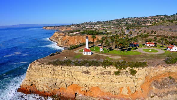 Aerial shot flying towards the lighthouse in Rancho Palos Verdes.