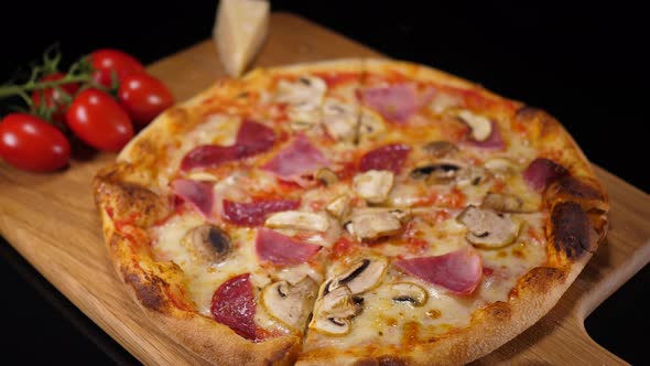 Italian Pizza with Ham and Salami