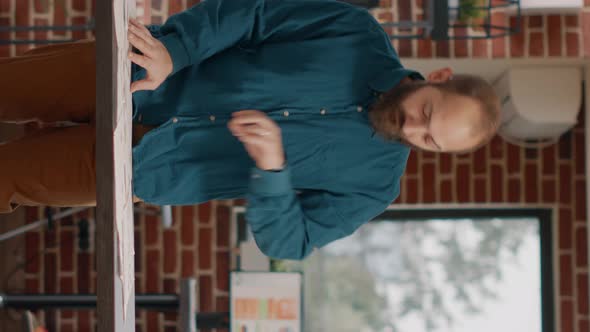 Nervous Man Checking Time on Watch and Waiting Important Call