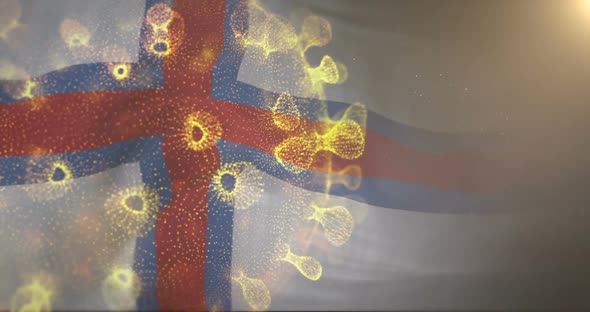 Faroe Island Flag With Corona Virus Bacteria alt