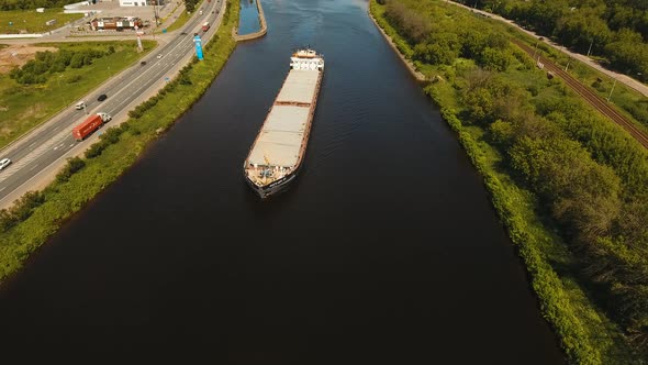 Aerial view:Barge on the River