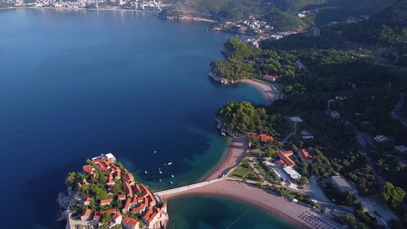 Bird's Eye View of Coastal Zone with Beautiful Island and Bridge