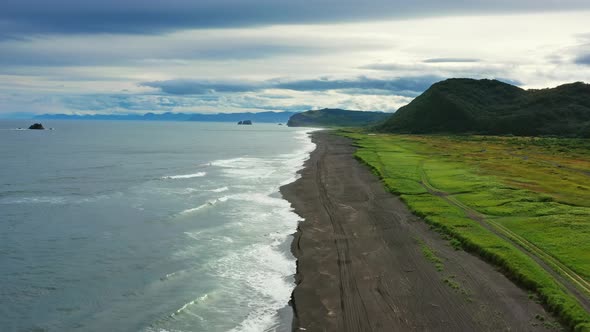 Beach with Black Sand on Kamchatka