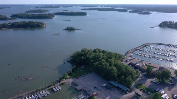 Aerial View of the Baltic Sea with the Boats Floating in Helsinki Finland