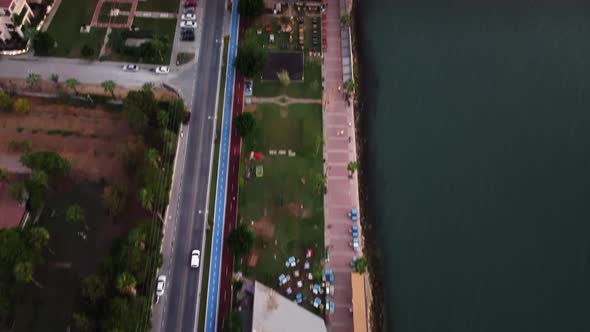 Cityscape of Fethiye in Turkey with Long Embankment Where People are Walking Along the Coastline