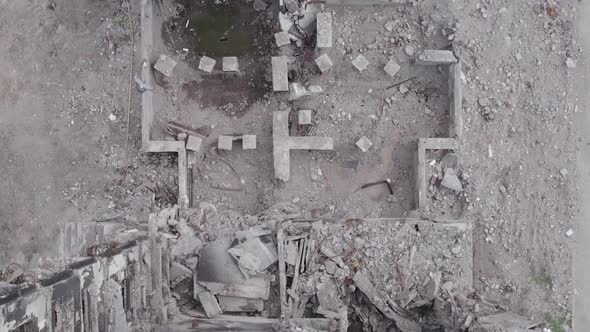 Vertical Video of the Consequences of the War in Ukraine  a Destroyed Building