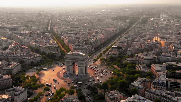 Aerial view to Arc of Triomphe and the city, Paris, France