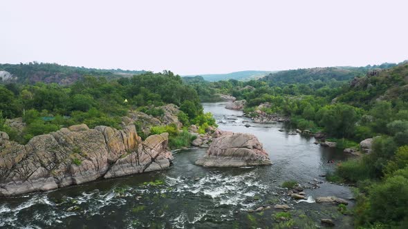 The Cliffs and Southern Bug River Bank on Spring Day in Reserve Buzsky Gard Aerial View