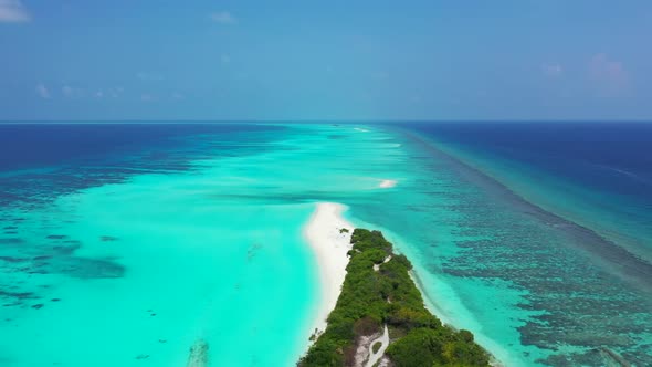 Aerial tourism of perfect tourist beach journey by blue sea and bright sandy background of a dayout 