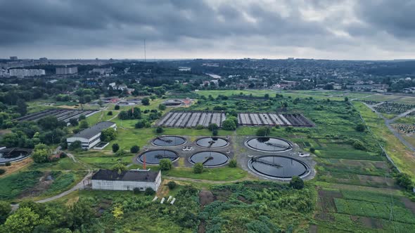 Aerial View to Sewage Treatment Plant