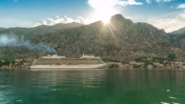 Big Cruiser Ship in The Bay of Kotor in Montenegro