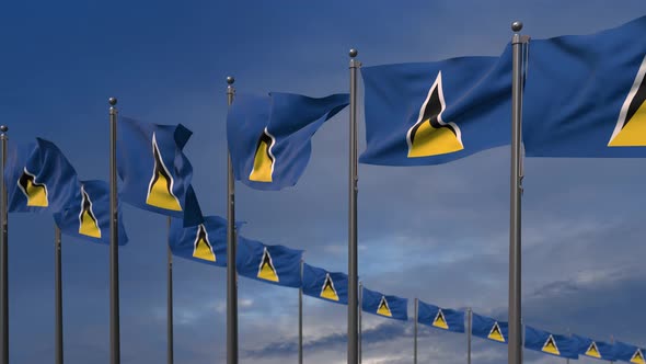 The Saint Lucia Flags Waving In The Wind  4K