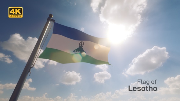 Lesotho Flag on a Flagpole V2 - 4K