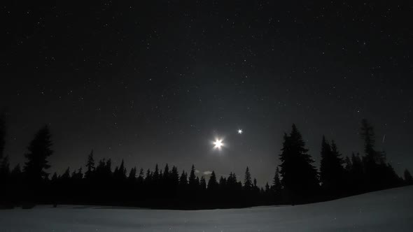 Stars and Moon in Starry Sky