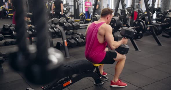 Bodybuilder Training With Dumbbells At A Gym