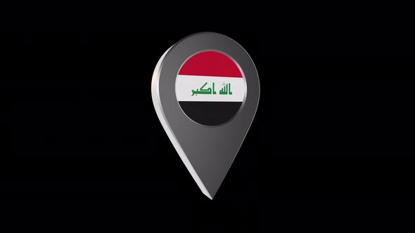 3d Animation Map Navigation Pointer With Iraq Flag With Alpha Channel  - 4K