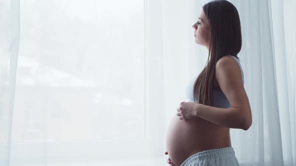 Young pregnant woman is resting at home and expecting a baby.