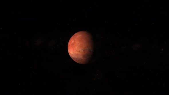 Spinning planet mars on dark .Planet mars sun rise isolate on dark