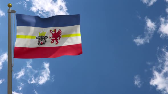 Mecklenburg-western Pomerania Flag With Emblem (Germany) On Flagpole