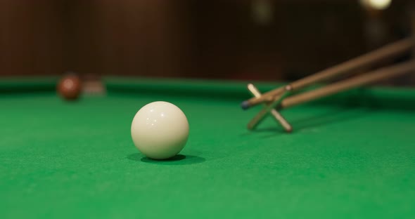 Close up of Snooker shooting on snooker table