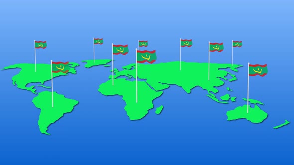 Flag Of Mauritania Wavy Animated On Earth Map