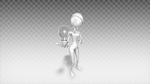 Cartoon 3D Woman - Show Light Bulb