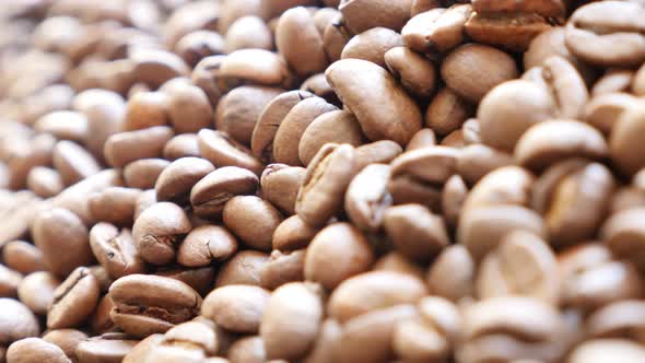 Roasted coffee beans  ready to be grinded slow  panning shallow DOF 4K 2160p UltraHD footage - Backg