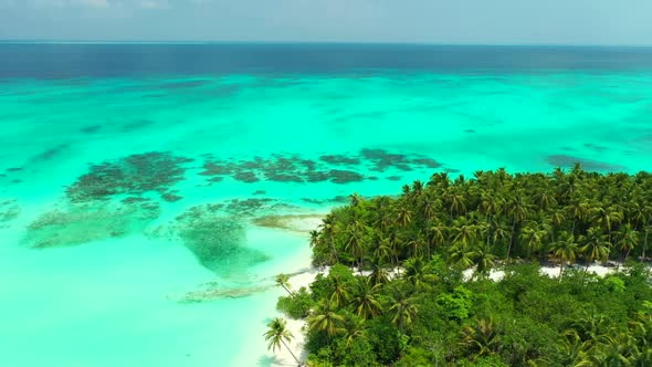 Aerial nature of relaxing island beach lifestyle by aqua blue sea and white sandy background of a da