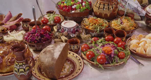 Ukrainian National Cuisine Table With Dishes