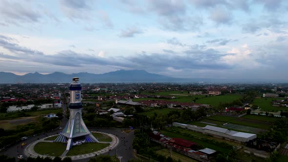 Aerial view of The extraordinary and beautiful building of the Mataram City metro monument
