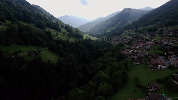 Drone footage of a flight in a village in switzerland