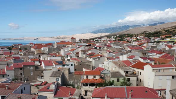 Residential Houses In The Town Of Pag Island In Zadar, Croatia. - aerial