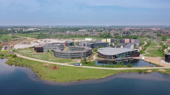 Aerial footage of the large university buildings known as Constantine College in the City of York UK