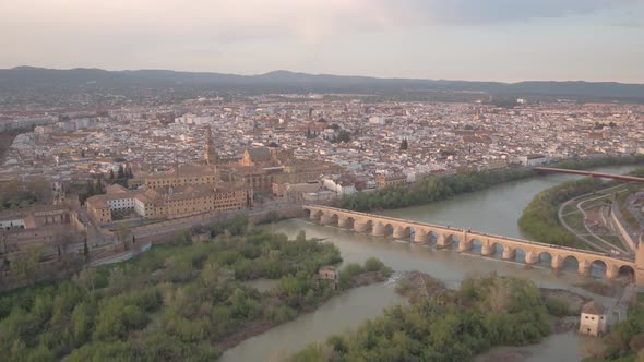 Aerial of Guadalquivir river and Cordoba