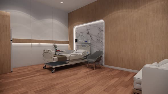 Interior hospital modern design . Row of empty hospital beds