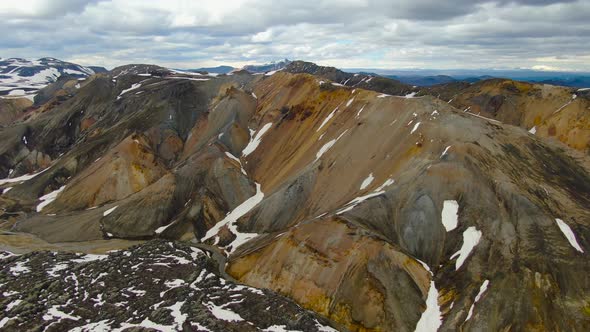 Aerial view of colorful mountains in Landmannalaugar region, Iceland