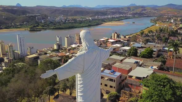 Drone orbit from Christ the Redeemer, located in Colatina, espírito Santo, Brasil.