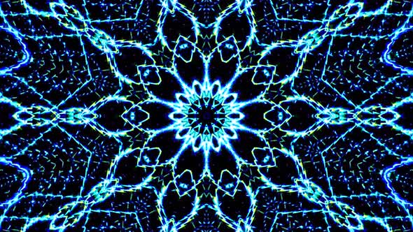 Abstract Kaleidoscope pattern with blue colors. Magic mandala. 4k