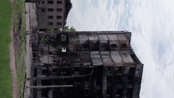 Vertical Video of a Bombed House During the War in Ukraine