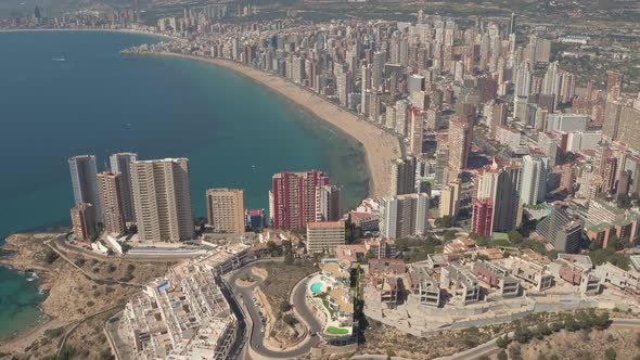 Aerial of Benidorm on the Mediterranean coast