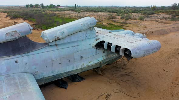 Soviet Military Aircraftekranoplan Lun on the Coast of the Caspian Sea