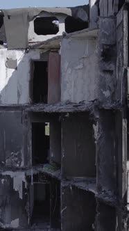 Vertical Video of a Destroyed House During the War in Ukraine