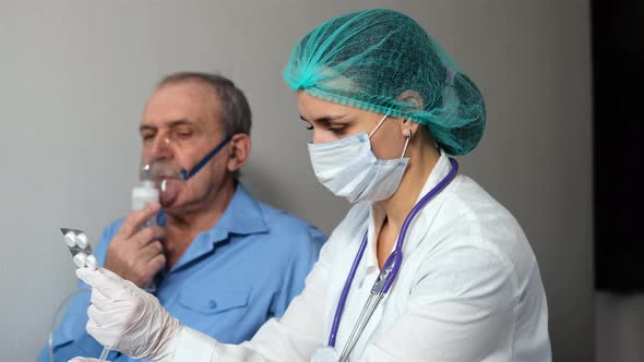 Doctor Prescribes Drugs Man Inhaler Mask