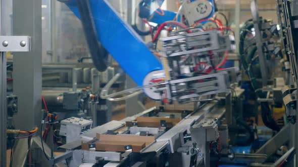 Carton Packages Are Being Formed By a Robotic Mechanism