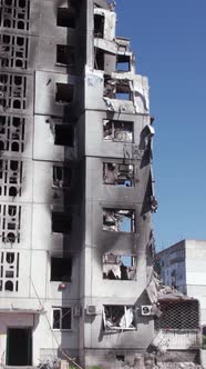 Vertical Video of a Wartorn House in Ukraine