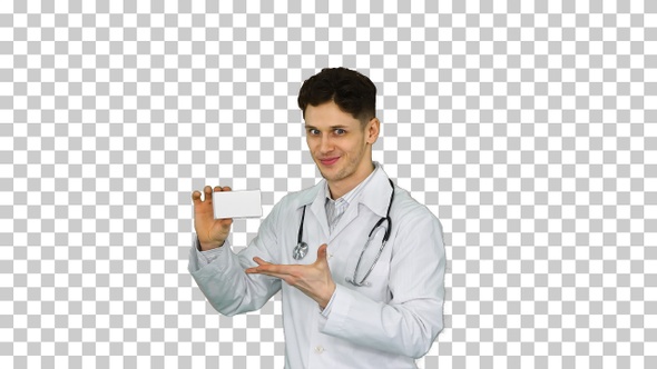 Young doctor presenting new pills and dancing, Alpha Channel